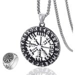 Hommes rune pendentif viking collier anneau ensemble nordique en acier inoxydable runique cercle boussole ...