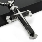 Hommes unisexe en acier inoxydable pendentif croix chane collier noir + argent c017b0