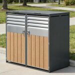 Homvra abri pour poubelle cache - poubelles 2 compartiments avec couvercle hydraulique et 2 portes ventil� ...