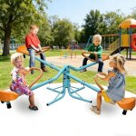 Homvra balan�oire � bascule rotative pour enfants avec design interactif � 4 places cadre en fer bleu ...