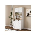 Homvra buffet de cuisine 80x40x175 cm - 4 portes - 2 tiroirs - panneau perfor� - blanc et naturel