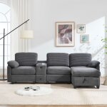 Homvra canap� 3 places 266x136x82 cm en velours c�tel� avec console centrale coulissante port usb c gris ...