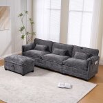 Homvra canap� dangle 3 places 279�83�85 cm avec support pour t�l�phone repose - pied et usb chenille ...