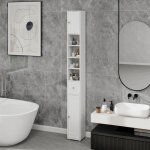 Homvra colonne de salle de bain 20x20x180 cm avec 1 tiroir 2 portes 4 �tag�res r�glables mdf blanc