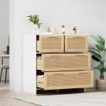 Homvra commode 80�38�80 cm - 4 tiroirs en rotin - design campagne - blanc et naturelle