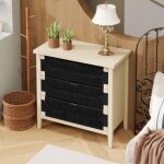 Homvra commode 80x40x80 cm avec 3 tiroirs avec fa�ades tress�es en corde panneau de particules noir