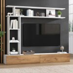 Homvra ensemble de meubles tv muraux 180�35�225 cm avec �tag�re murale et 2 portes abattantes blanc et ...