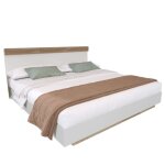 Homvra lit adulte 180x200 cm lit double - sommier � lattes - style flottant - ch�ne + blanc (sans matelas) ...