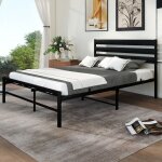 Homvra lit adulte en m�tal 140�200 cm lit double avec sommier � lattes charge 200 kg noir (sans matelas) ...