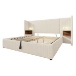 Homvra lit coffre 160�200 cm lit adulte avec 2 chevets lampes et usb sommier � lattes velours c�tel� ...