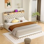 Homvra lit coffre 180x200 cm lit adulte double avec led et usb sommier � lattes en velours hollandais ...