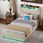 Homvra lit coffre 90x190 cm lit enfant simple avec led et usb sommier � lattes en velours hollandais ...