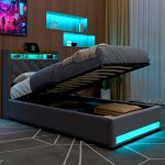 Homvra lit coffre 90x190 cm lit enfant simple avec led et usb sommier � lattes en velours hollandais ...