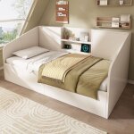 Homvra lit coffre 90x190 cm lit enfant avec usb 2 �tag�res et sommier � lattes bois blanc