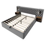 Homvra lit coffre adulte 180x200 cm avec chevets lampe de lecture et sommier � lattes velours gris (sans ...