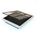 Homvra lit coffre en lin beige 180x200 cm lit adulte avec sommier � lattes design sans t�te de lit