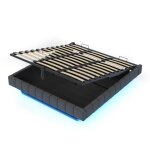 Homvra lit coffre en lin gris 180x200 cm lit adulte avec sommier � lattes design sans t�te de lit