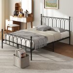 Homvra lit double 140x200 cm lit adulte avec sommier � lattes m�tal noir (sans matelas)