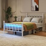 Homvra lit enfant 120x200 cm lit simple avec usb et led sommier � lattes m�tal blanc (sans matelas)