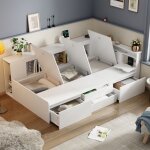Homvra lit enfant 90x200 cm lit banquette avec 4 tiroirs et rangements multiples sommier � lattes blanc ...