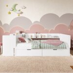 Homvra lit enfant 90x200 cm avec bureau 2 tiroirs sommier � lattes pin blanc (sans matelas)
