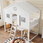 Homvra lit mezzanine pour enfant 90x200 cm avec escalier barri�re bois et mdf blanc et gris (sans matelas) ...