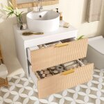 Homvra meuble de salle de bain suspendu 60�45�60 cm meuble sous vasque avec vasque ronde et 2 tiroirs ...