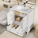 Homvra meuble sous - vasque 76�46�87 cm avec vasque en c�ramique int�gr�e 1 tiroir et 2 �tag�res de porte ...