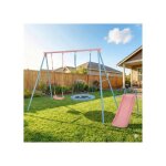 Homvra portique jeux ext�rieur avec 2 balan�oires et 1 toboggan structure en m�tal et en plastique � ...