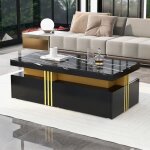 Homvra table basse rectangulaire 100x50x40 cm avec 2 tiroirs plateau effet marbre brillant panneau de ...