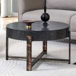 Homvra table basse ronde 68�68�39 cm avec plateau �pais 96 cm et pieds crois�s noir