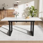 Homvra table � manger extensible 140x80x75 cm avec rallonge en mdf et m�tal blanc et noir