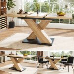 Homvra table � manger extensible t�lescopique 119x80x75 cm avec rallonge mdf couleur naturelle