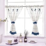 Hongya 1pcs rideaux brise bise en lin bleu fenetre de cuisine chambre n?ud papillon avec embrasses - ...