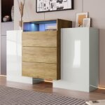 Hongya®meuble buffet salon bahut commode structurée moderne en bois avec tiroirs de rangement - l 140 ... Hongya®meuble buffet salon bahut commode structurée moderne en bois avec tiroirs de rangement - l 140 ...