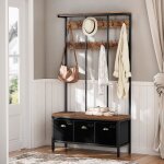 Hoobro portemanteau meuble d?entre vestiaire avec 12 crochets 3 coffres de rangement banc  chaussures ...