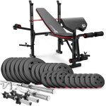 Banc de musculation pliable hs - 1055 avec ensemble dhaltres de 122 kg de hop - sport pupitre de curl ...