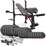 Banc de musculation pliable hs - 1055 et ensemble dhaltres de 122 kg de hop - sport pupitre de curl ...