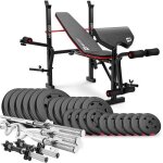 Banc de musculation pliable hs - 1055 avec ensemble dhaltres de 1295 kg de hop - sport pupitre de curl ...