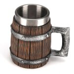 Hope � bi�re - culinorea - 600 ml en forme de tonneau de bois chope en acier inoxydable verre � eau imitation ...