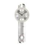 Horloge murale � balancier galb�e radio pilot�e incrustation pierre naturelle teinte : aluminium chrom� ...