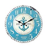 Horloge murale - bois - 34cm - dcoration marine - vintage - couleur bleu