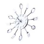 Horloge murale de cuisine grande surface de miroir 3d argent design moderne couverts ustensiles de cuisine ...