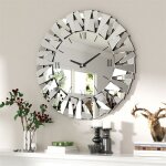 Horloge murale design moderne - 80cm argent pendule murale en verre biseat� silencieuse sans tic pour ...