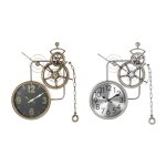 Horloge murale - engrenage - 50 x 7 x 62 cm - verre et fer - noir marron dor
