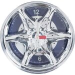 Horloge murale - jante - m�tal - bleu - design contemporain - rond