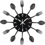 Horloge murale - noir - effet miroir - design cuillre et fourchette - 32x32 cm - dcoration moderne