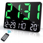 Horloge murale num�rique 12 grand affichage led silencieuse t�l�commande date temp�rature alarme snooze ...
