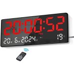 Horloge murale num�rique led 155 rouge t�l�commande temp�rature date alarme luminosit� r�glable rouge ...
