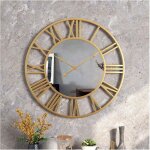 Horloge murale ronde avec miroir id�ale pour le salon la chambre et le bureau cadre et aiguilles dor�s ...